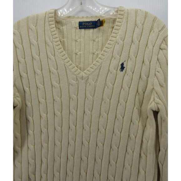 Ralph Lauren Polo Sweater Medium Cream Pullover Cable Knit Pony - Picture 2 of 11